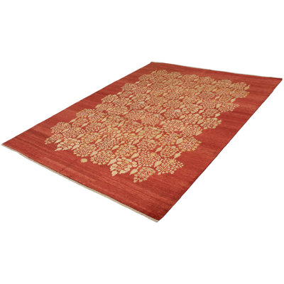 Tapis rouge / beige en laine noué à la main de conception unique de 8 pi 10 po x 12 pi rouge / beige pako 18 pi Andl One-of-a-Kind Andl