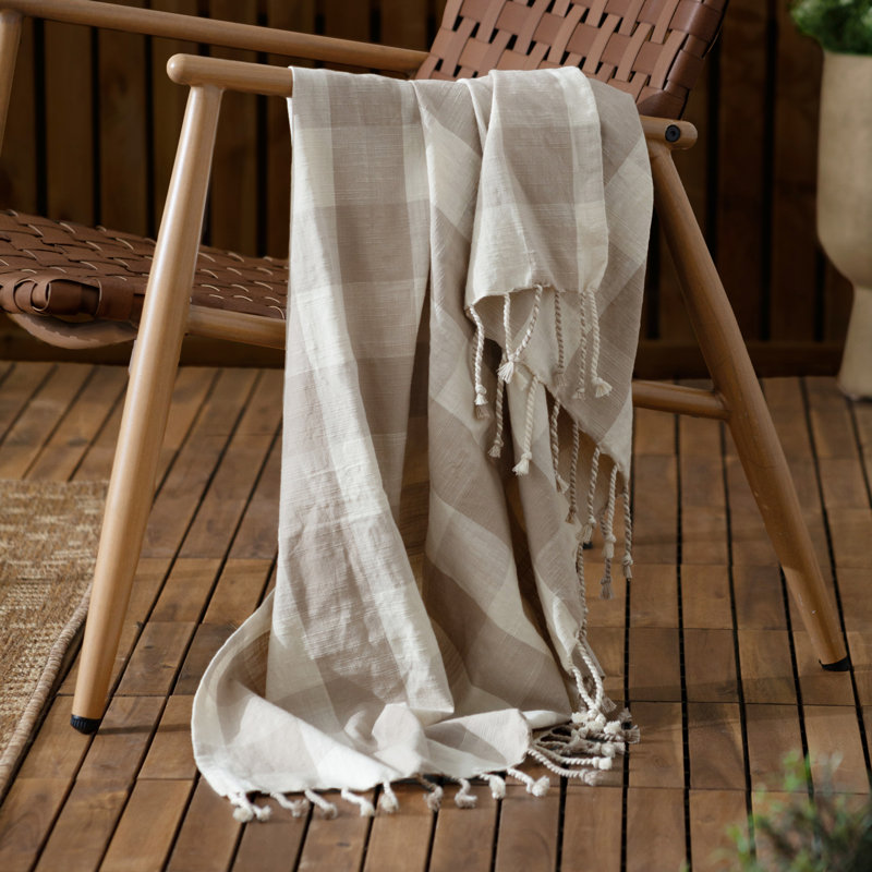 Landrich Hand Woven Throw Blanket, White/Cream