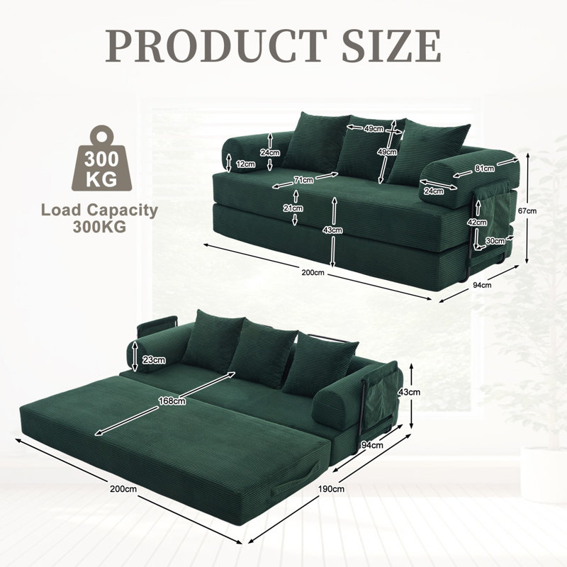 3 Seater Corduroy Sofa, Emerald
