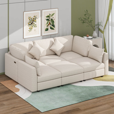 Sectional Modular Sofa,U-Shaped L-Shaped Couch With Movable Ottoman And 2 USB Ports