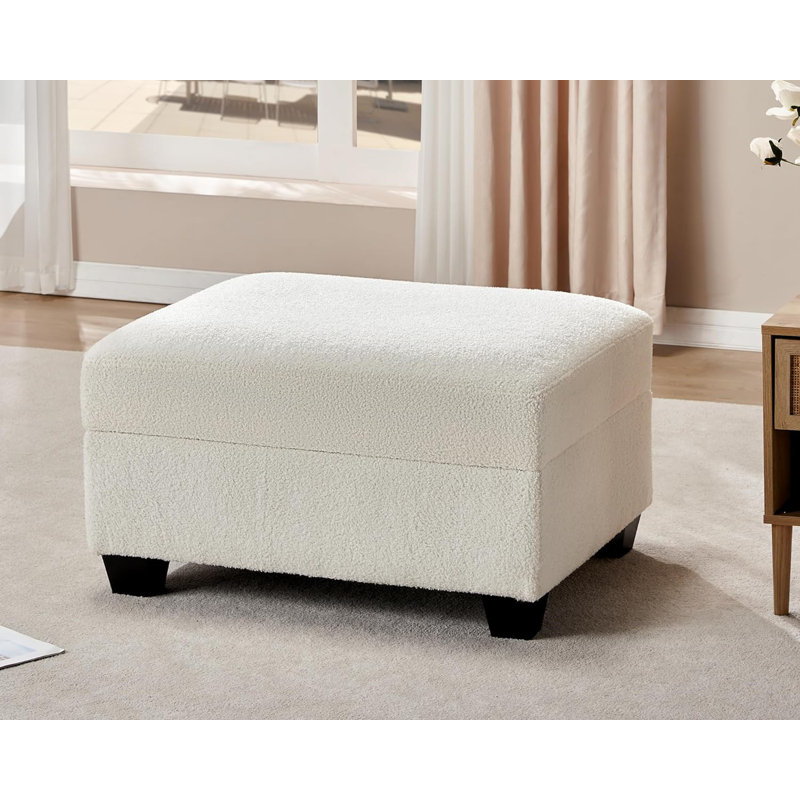 Berlinde Upholstered Ottoman, White Boucle