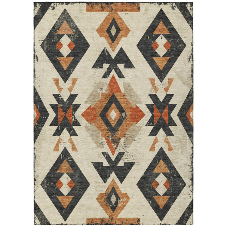 Machine Washable Indoor/Outdoor Xhevrie Ivory Rug