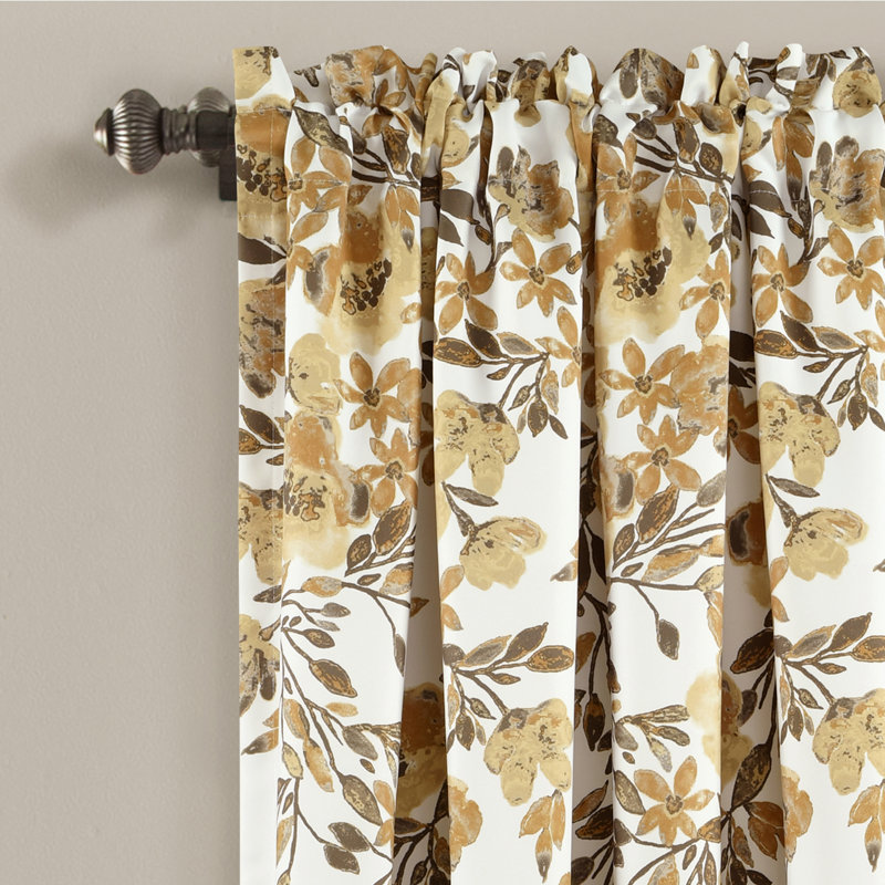 Tanisha Neutral Gray Polyester Floral Blackout Curtain Panels