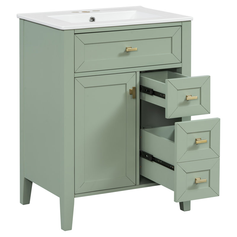 Meuble-lavabo moderne 24 po avec lavabo et tiroirs à fermeture en douceur Roca, Light Green