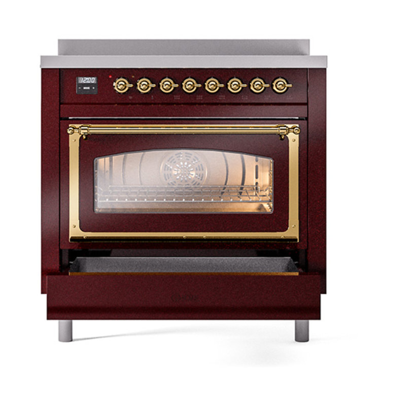 ILVE Nostalgie II Noblesse 36 in Induction Range, Burgundy/Brass
