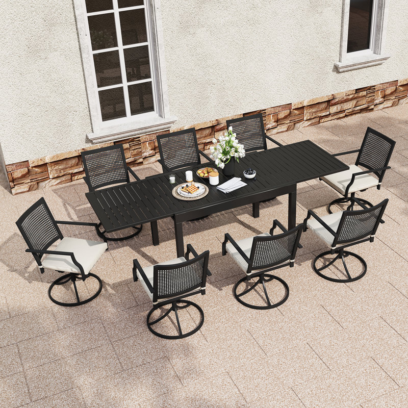 Attebery 8 - Person Patio Dining Set with Extendable Rectangular Table, Black