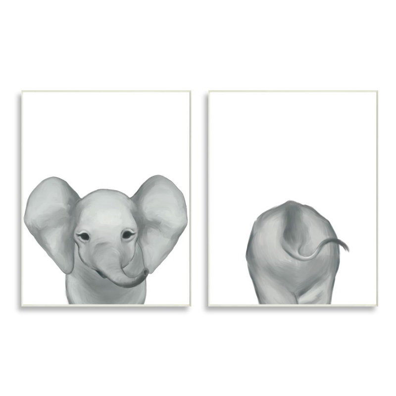 «Baby Elephant devant et derrière les animaux de zoo pour enfants» par Ziwei Li - ensemble de 2 impressions, Plaque murale