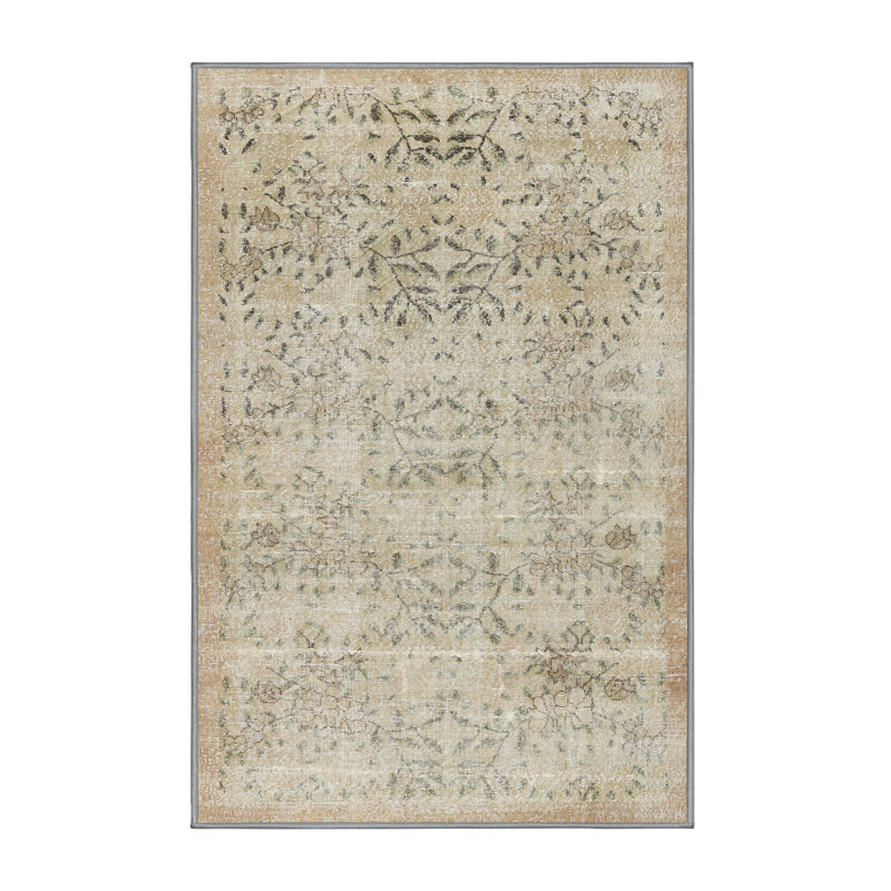 Tapis contemporain beige / olive clair, Rectangle 5 pi x 8 pi