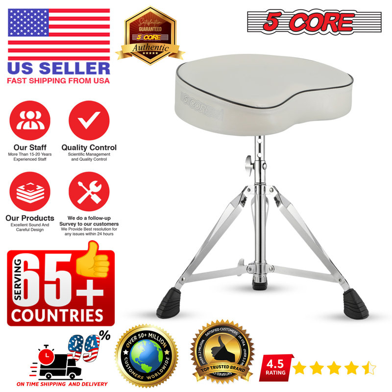 5 Core Drum Throne White Height Adjustable Guitar Stool Comfortable Drummer Chair Aaronjosh