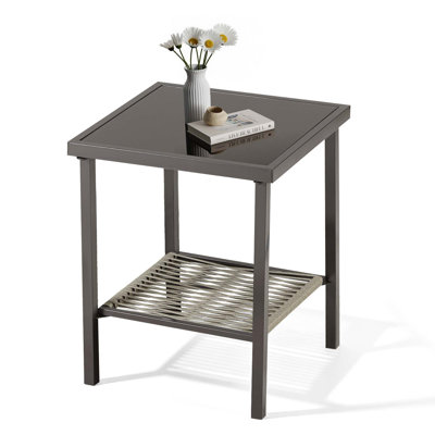 All-Weather Wicker Side Table with Elegant Steel Frame