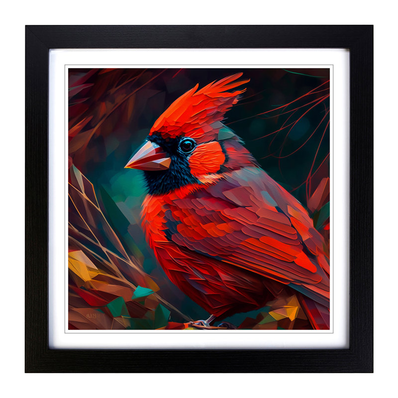 Cardinal Bird Neo Impressionism - Framed Print, Black