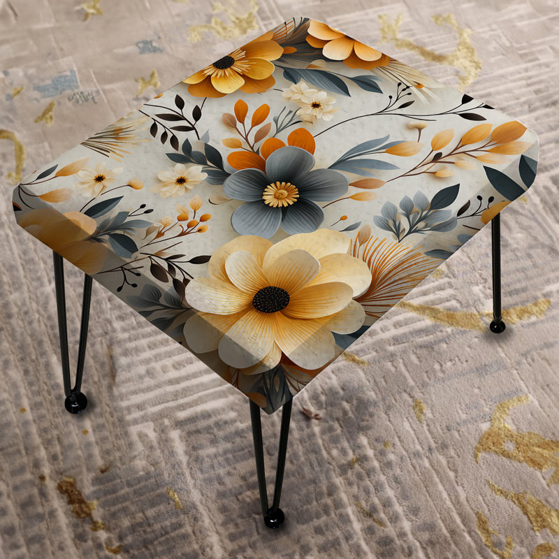 Grey Antique Floral Garden Meadow - Botanical Rectangle Ottoman
