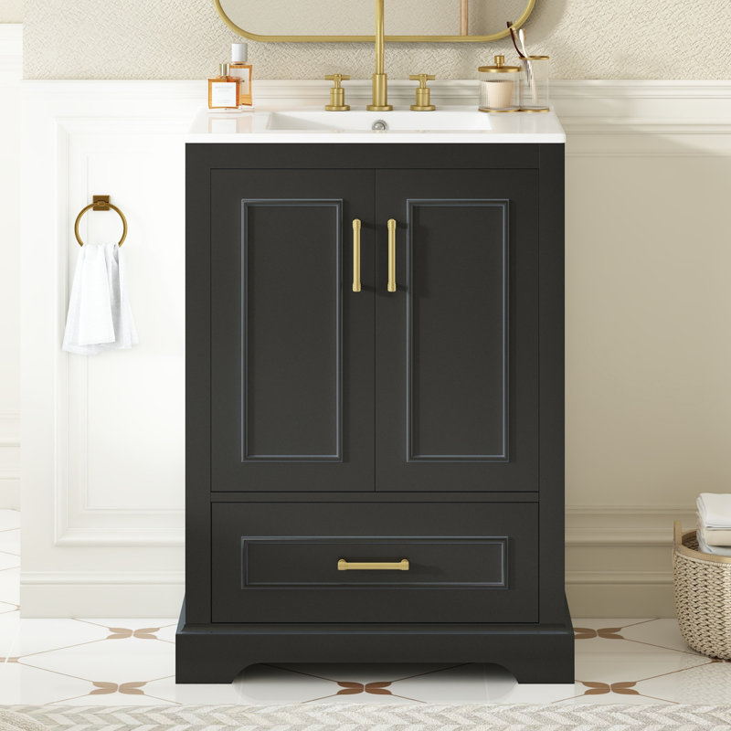 24"Bathroom Vanity with Sink, Black, 24"