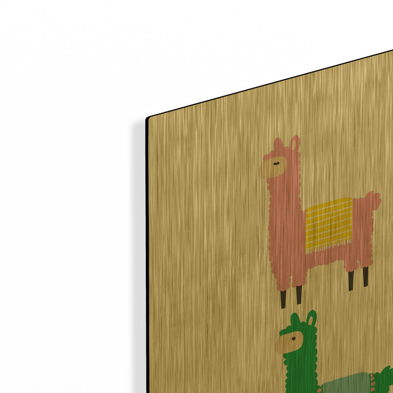 «The Llamas» par Ann Kelle, art mural en métal doré, 24 po x 24 po, 24 po x 24 po