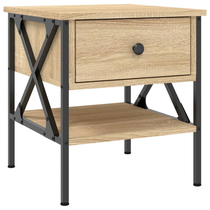 Tahnaout 40 cm W Iron Bedside Table, Sonoma Oak, Individual