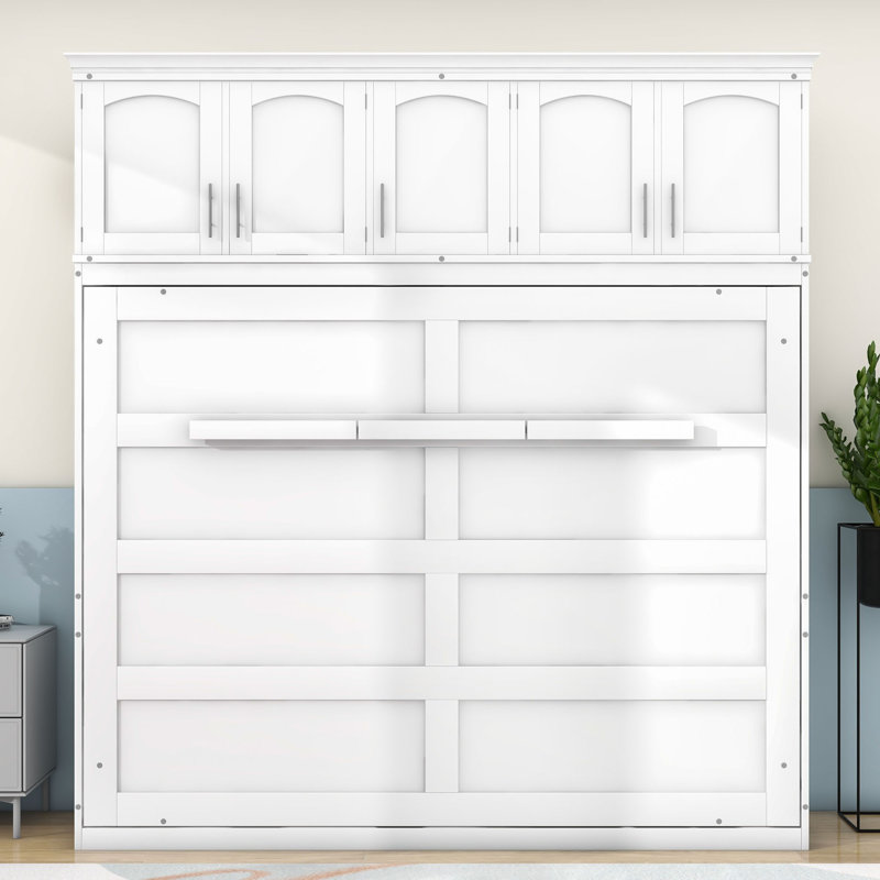 Lit escamotable multifonctionnel avec lattes et tablettes Arrabella, Complète, Blanc