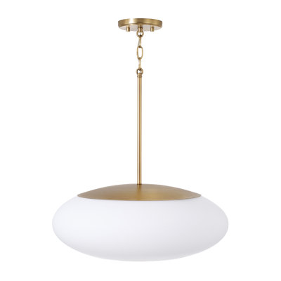 Luminaire suspendu en laiton vieilli l 20 po x H 8,25 po avec globe ovale en verre blanc doux