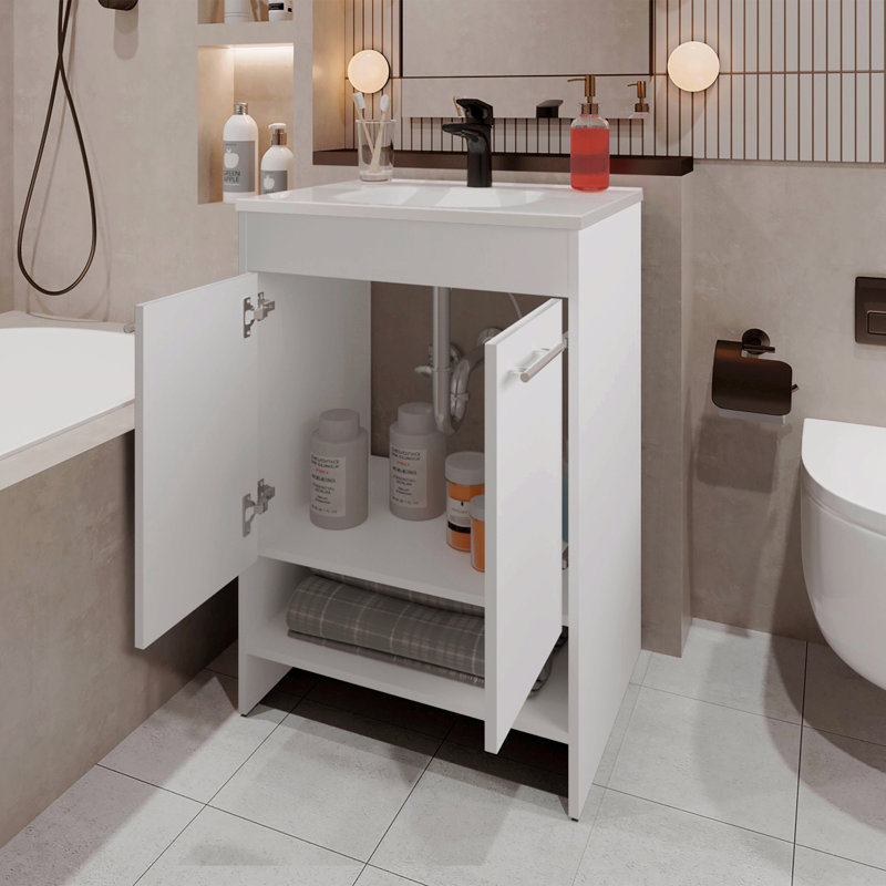 Meuble-lavabo 2 portes avec rangement ouvert