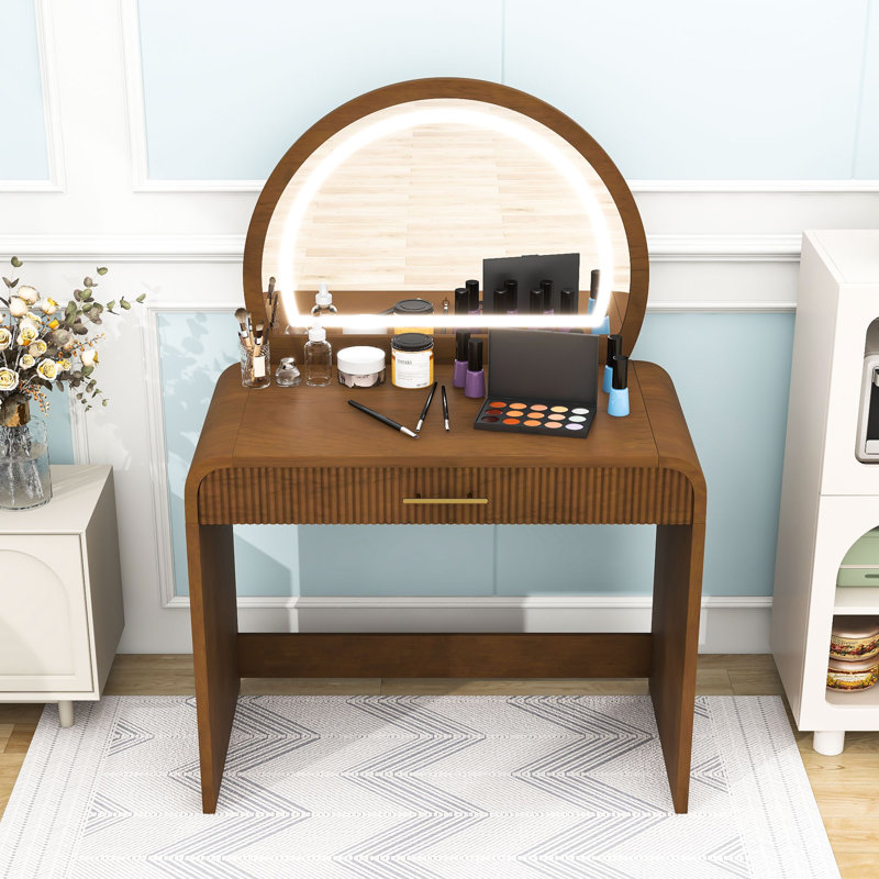 39" Makeup Vanity Dresser Table With Drawer And Touch Screen Lighted Mirror, Espresso