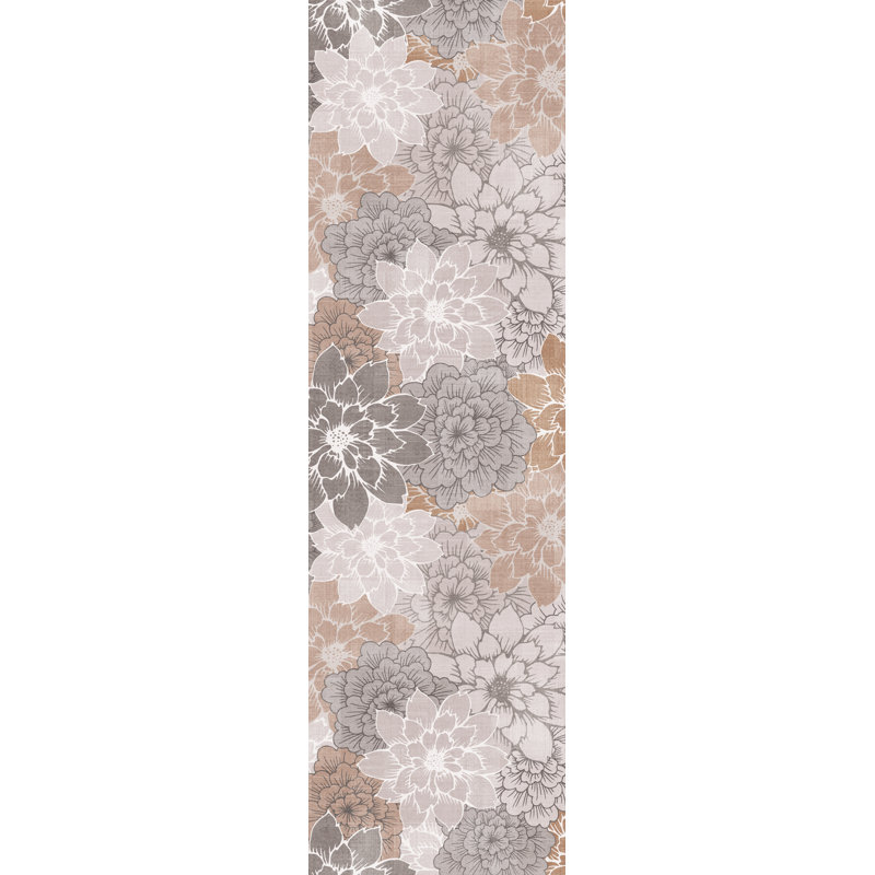 Tapis de cuisine rétro anti-fatigue antidérapant, L 48 po x H 20 po, Gris / blanc / floral brun