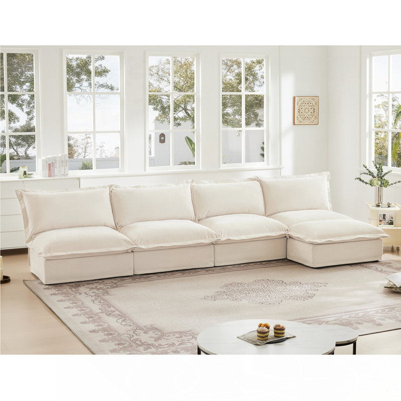 Canapé modulaire confortable pour repose-pieds, Crème, crème