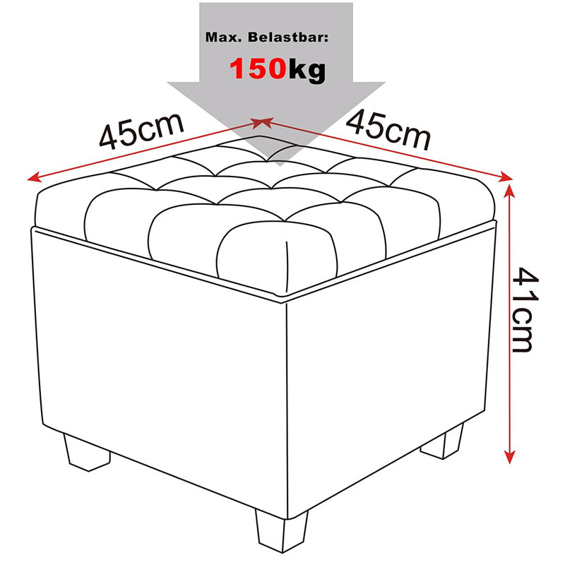 Ethelee 45cm Wide Tufted Square Solid Colour Ottoman with Storage, Cream