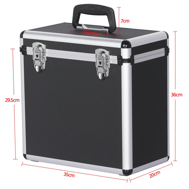 LP Storage Box DJ Case Aluminum 12'' Record Storage Case, Black