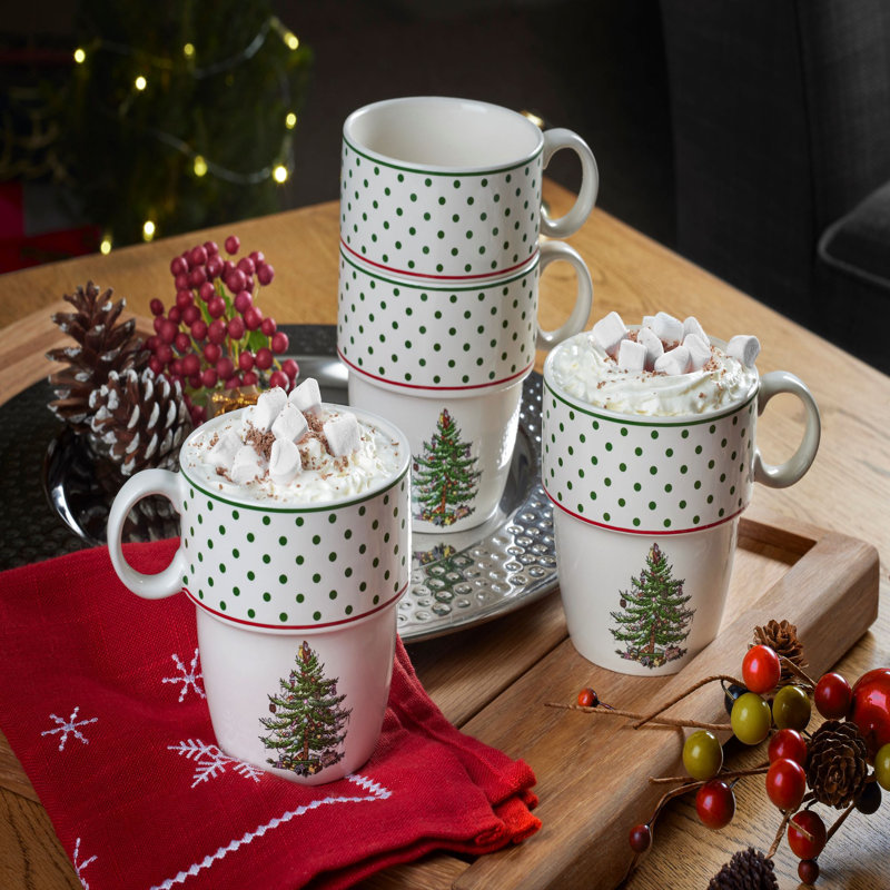 Spode Christmas Tree Polka Dot Stackable Mugs