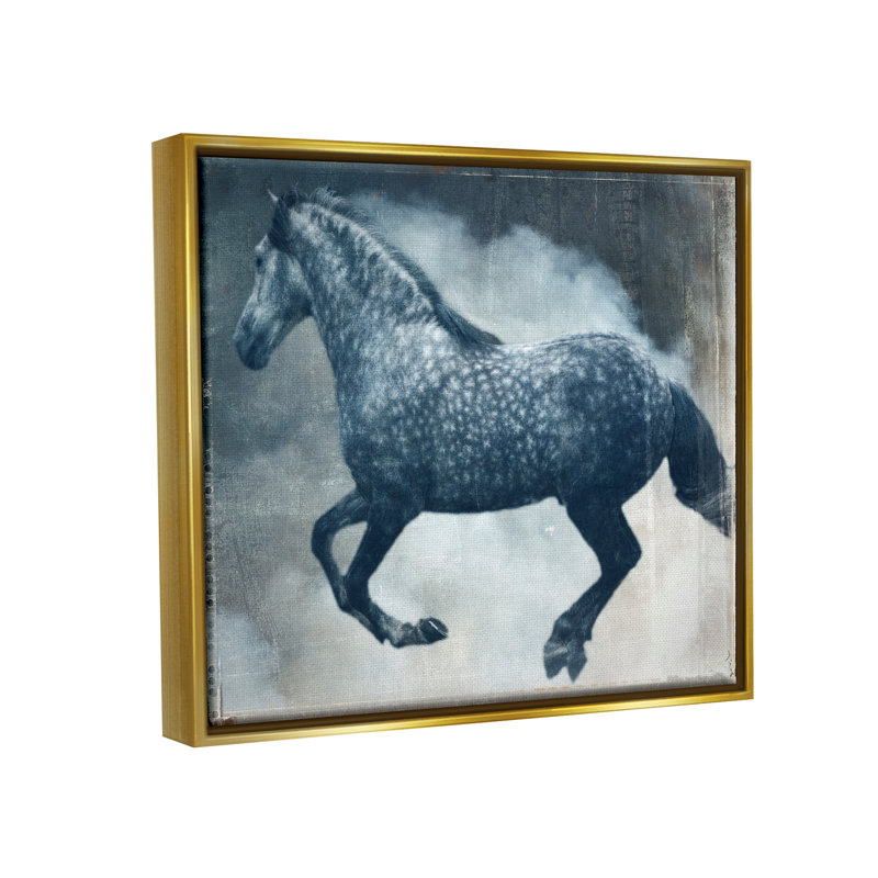 Art mural rétro sur toile flottant Union Rustic Blue, H 17 po x l 21 po x P 1,7 po, Cadre flottant métallique doré