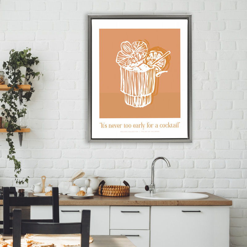 Cadre flottant Never Too Early For Cocktail, design par lettré et doublé, Cadre flottant gris lustré, H 31 po x l 25 po
