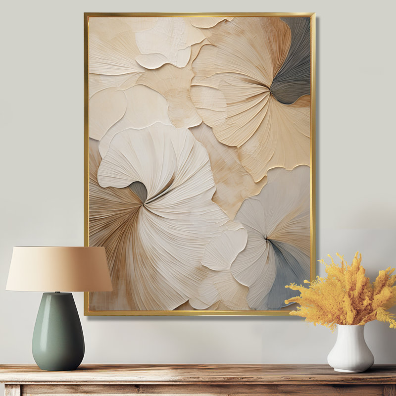 Beige Minimalism Elegance In Bloom On Canvas Print, 20" H x 12" W, Floater Framed Print, Gold