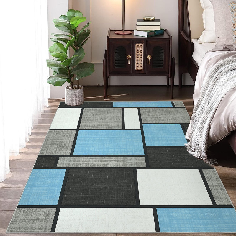 Tapis à carreaux lavable et lavable à la machine - Motif patchwork moderne, tapis antidérapant pour le salon Chambre à coucher