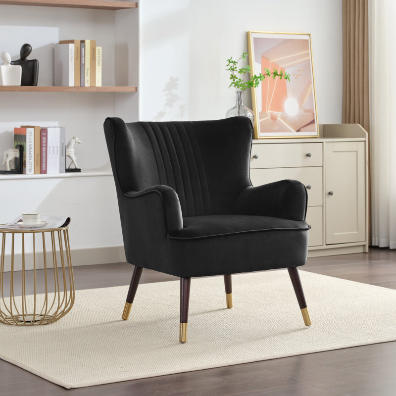 Dawe Velvet Wingback Chair, Black
