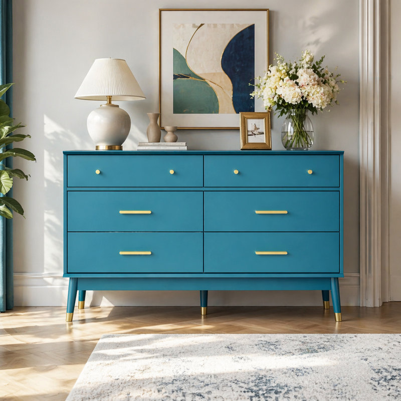 George Oliver 54" Modern 6-Drawer Dresser - Extra Deep Storage, Teal Blue, Teal Blue