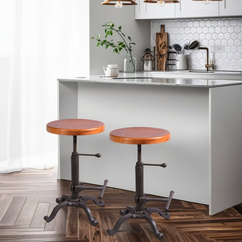 Dicle Swivel Adjustable Height Counter Stool with Metal Frame, Light Brown/Dark Brown