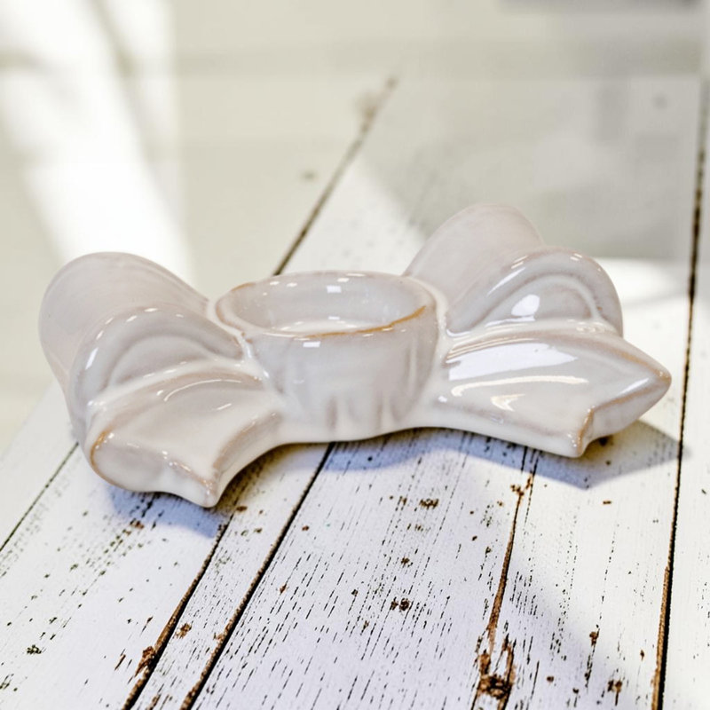 Natural Ceramic Bow Candle Holder
