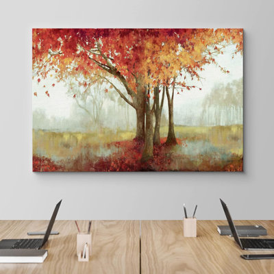 «Autumn Autumn Maple Tree Forest Red Leaves Nature Landscape», reproduction d'art sur toile