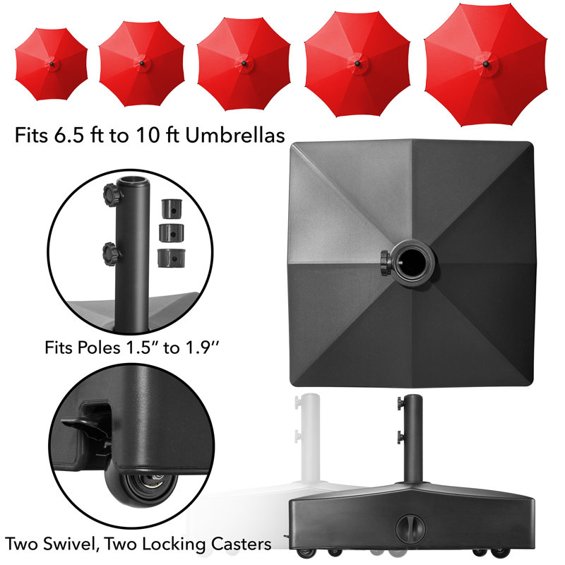Base de parasol mobile à roulettes d'une capacité de 131 lb, Noir, noir, noir, noir