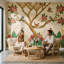 Décoration murale art déco art floral oiseaux amovibles-985841321-985841325