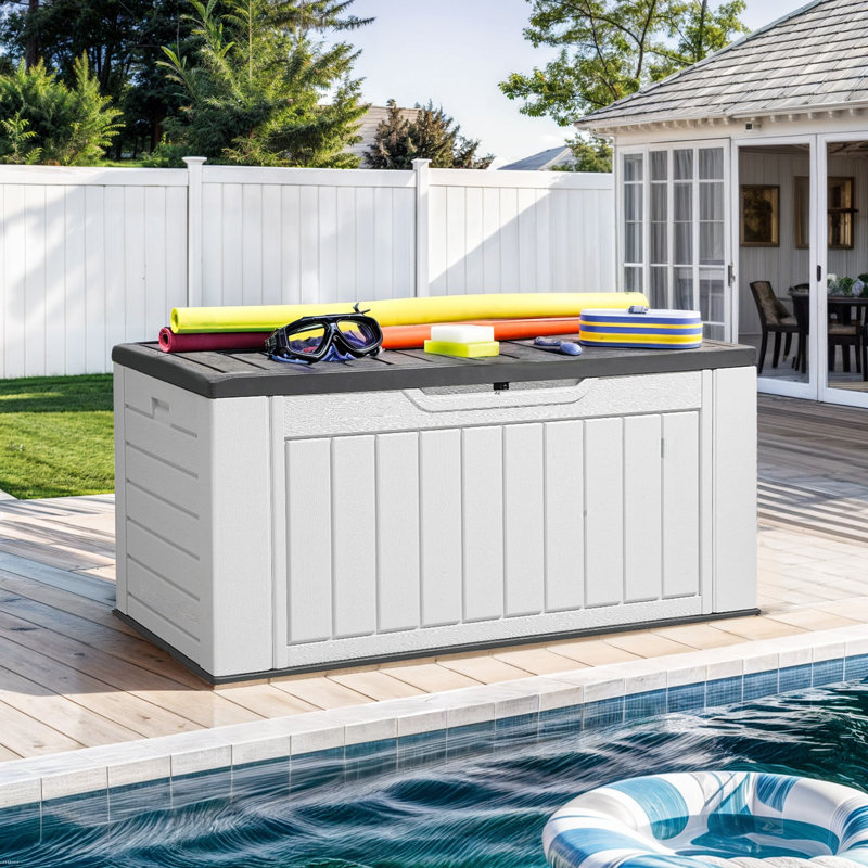 Edrosie Inc 59.1'' W 160 Gallons Water Resistant Resin Lockable Deck Box in White