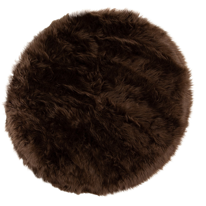 Tapis brun foncé en fausse fourrure Diller, Rond 3 pi