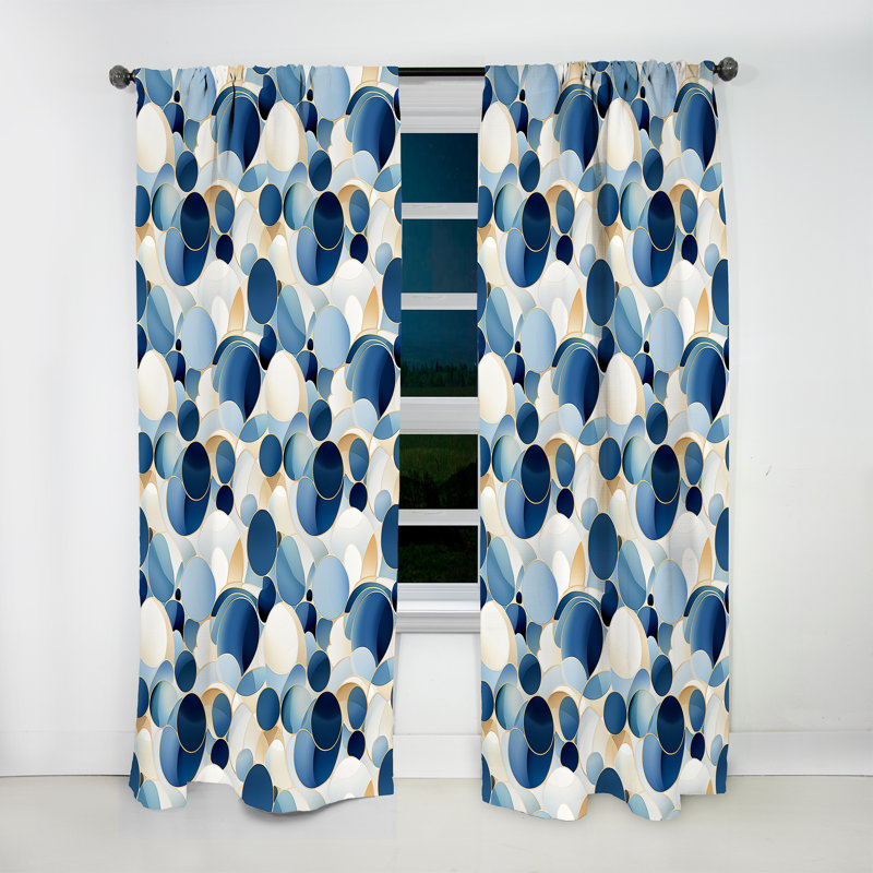 Rideaux obscurcissants géométriques terreux bleu cobalt Earthy I - 1 panneau, L 52 po x L 108 po