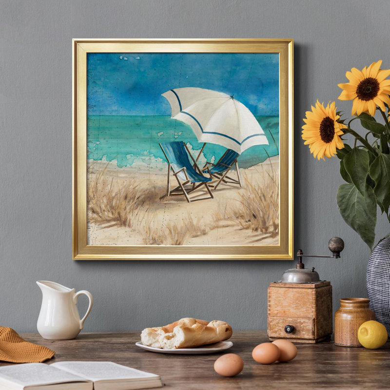 Retreat to the Beach II - Peinture sur toile encadrée, H 26,5 po x l 26,5 po x P 1,5 po, Or
