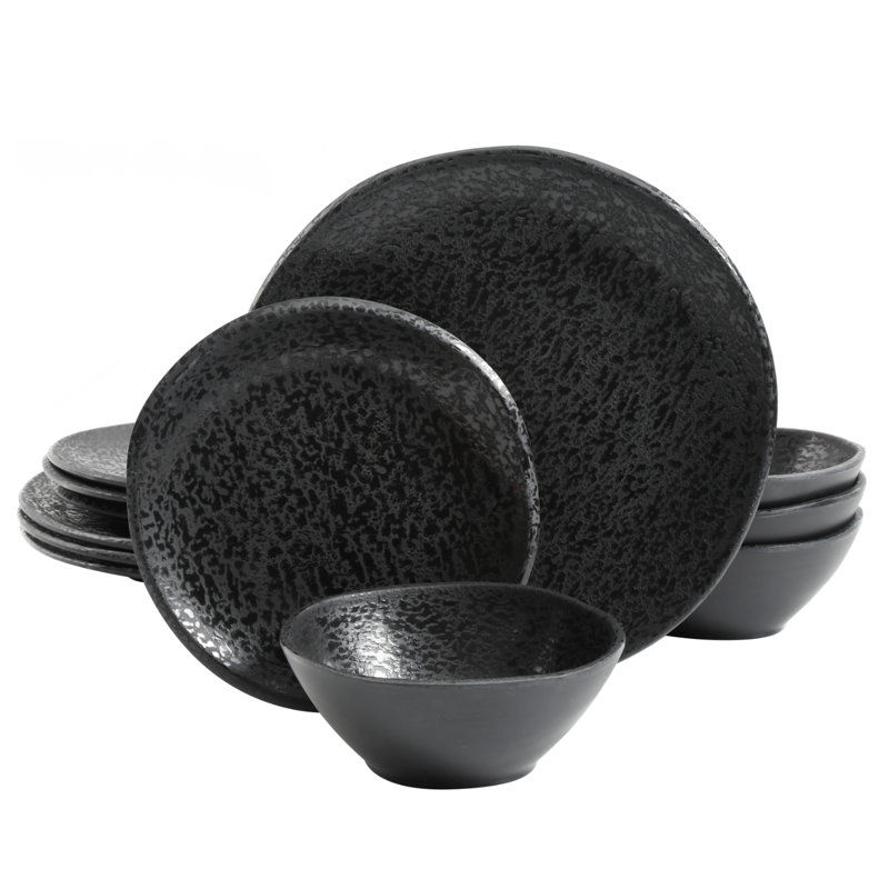 Service de table en mélamine 12 pièces Gibson Yoko, noir mat
