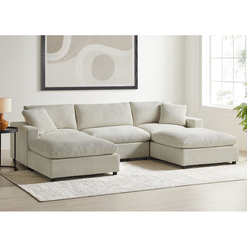 Vinessa 5-Piece Modular Sectional, Beige Corduroy