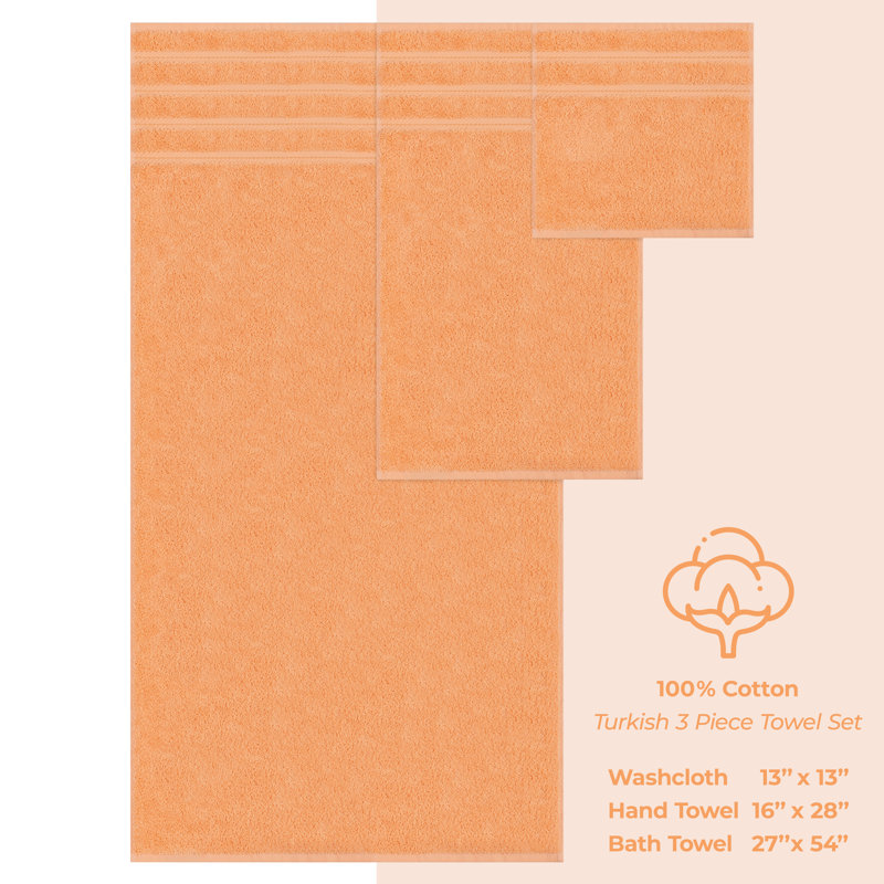 Ensemble de serviettes de bain 100% coton 3 pièces Darcelle, Pêche de Malibu