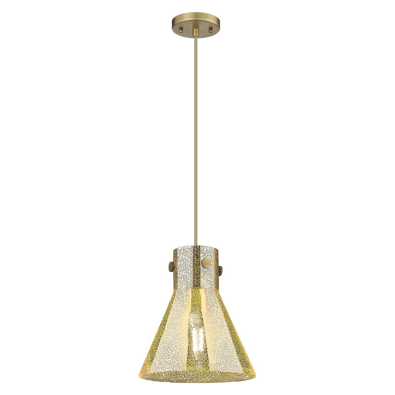 Luminaire suspendu à cordon 1 lumière 14 "Newton Cone, Laiton brossé, H 11,75 po x l 10 po x P 10 po
