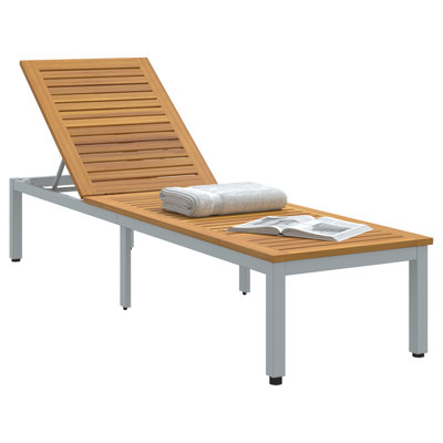 vidaXL Sun lounger Reclining Solid Acacia Wood Outdoor Relaxation Chair Modern