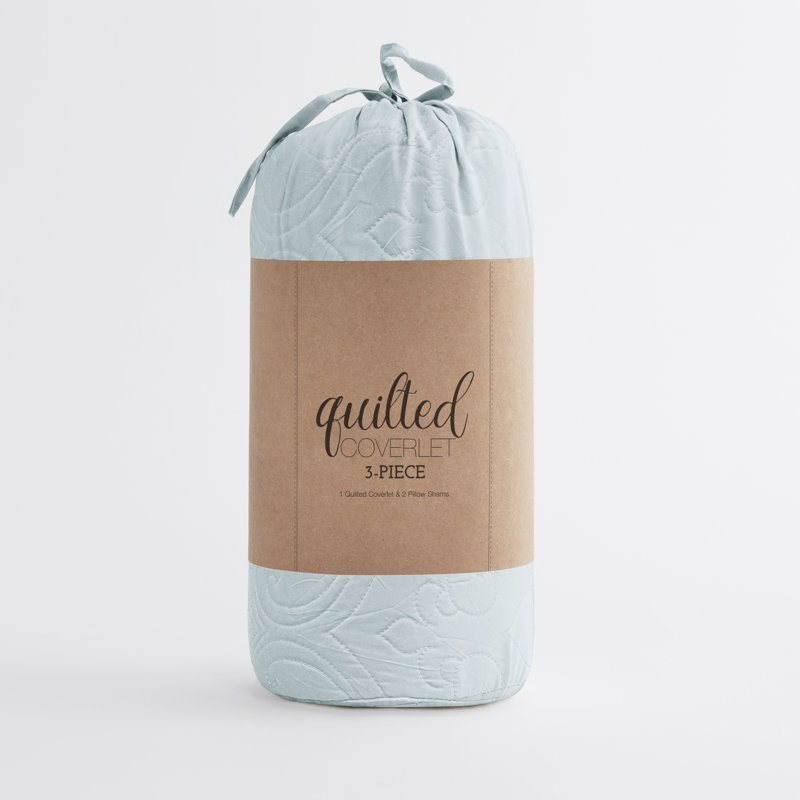 Pale Blue Full Microfiber Damask Quilt Set