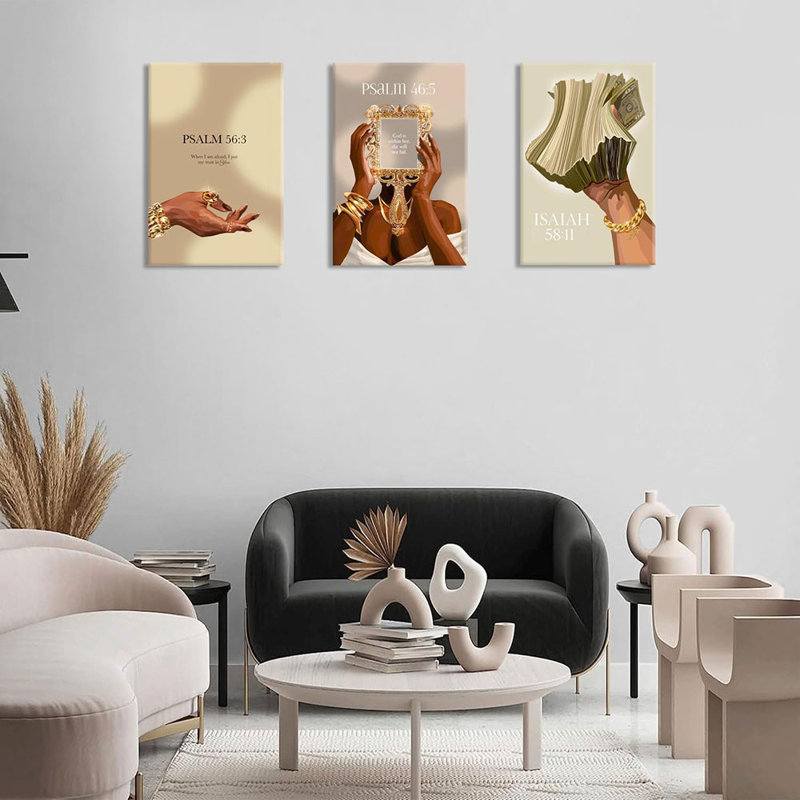 Framed 3 Pcs Funky Black Girl Money Wall Art African American Black Woman Canvas Pictures Bible Inspirational Posters For Home Bedroom Living Room Office